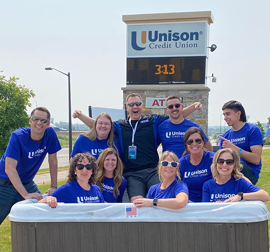 Unison team in hot tub