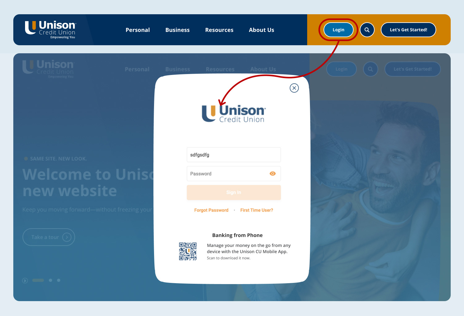 Graphic of online banking login.