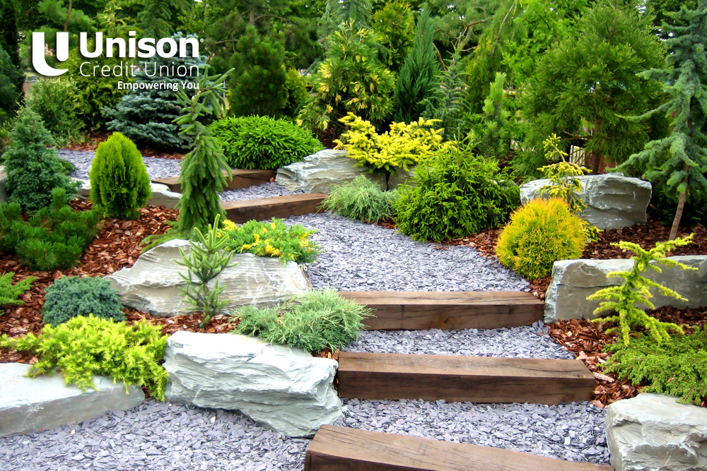 paved backyard steps in garden