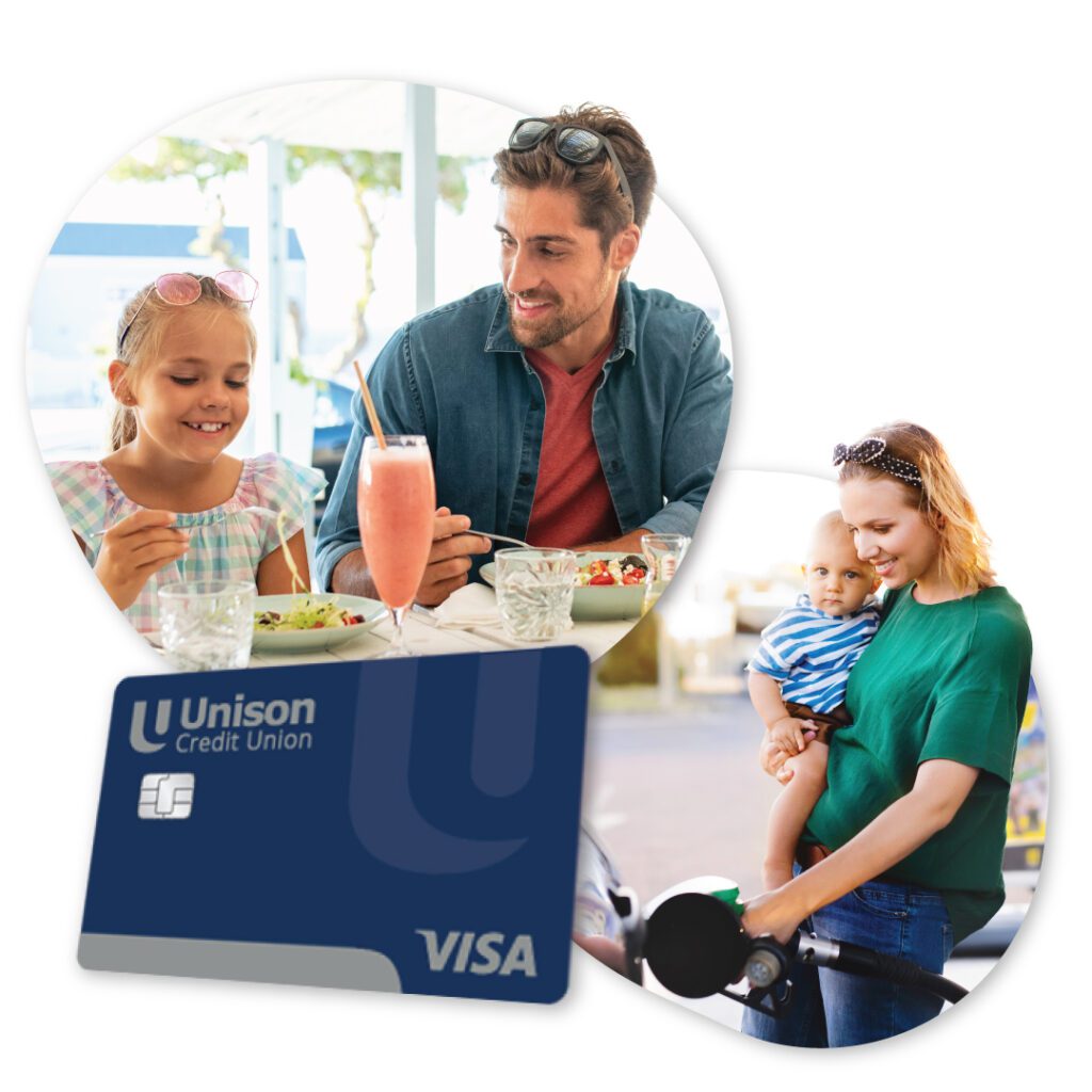 Families shown with Unison Visa card