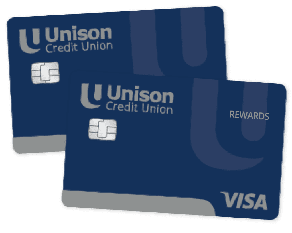 Unison Credit Union's VISA Platinum and VISA Platinum with Rewards credit cards.