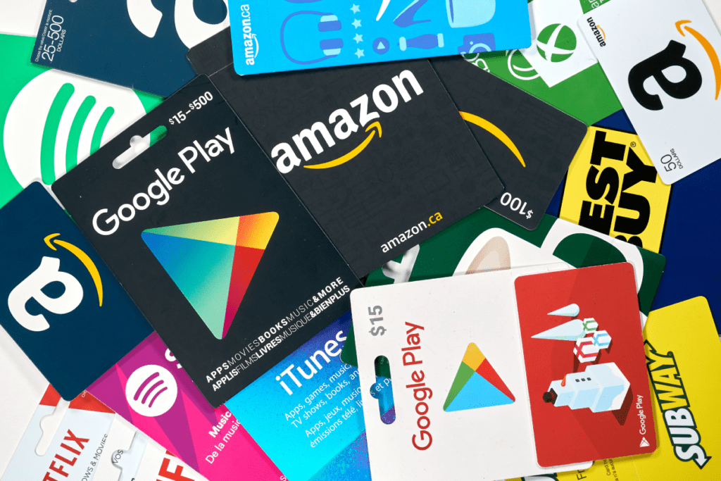 A pile of a variety of gift cards.
